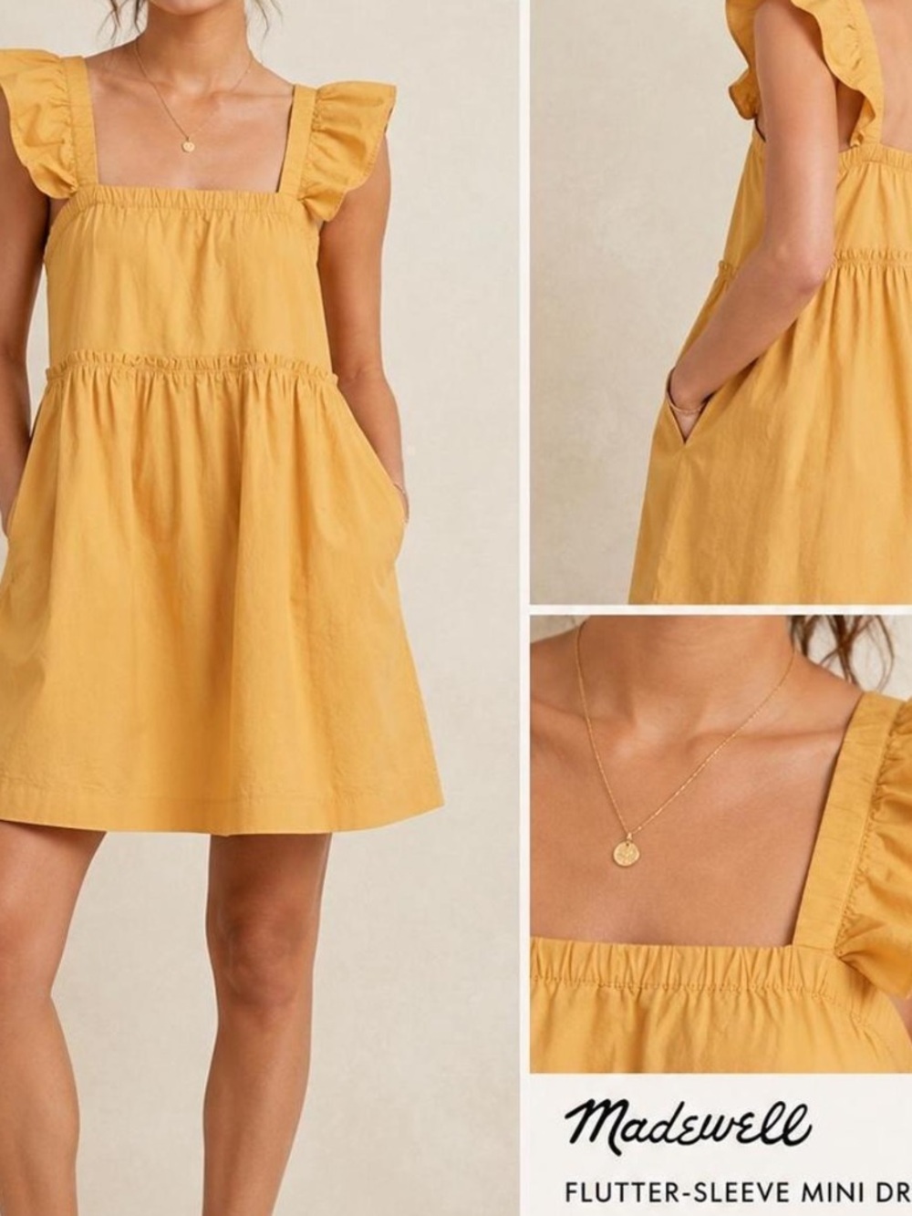 Madewell Mustard Flutter-Sleeve Mini Dress small